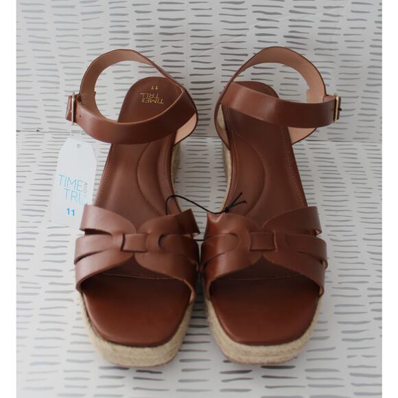 Time and Tru Womens Espadrille Wedge Sandals Brown Size 11 NWT - Picture 1 of 7